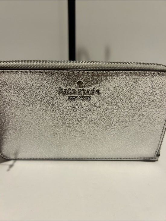 kate spade Handbags - Kate Spade Lucy Metallic Leather Zip Wristlet Silver NWT